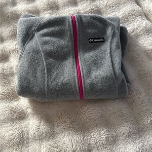 Columbia Women's Fleece Sweater in Gray with Pink Zipper